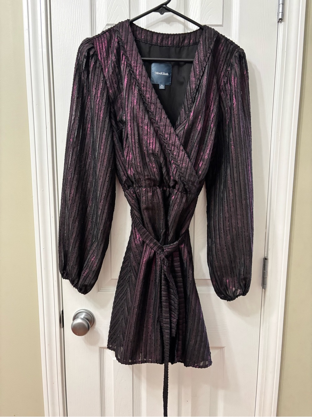 ModCloth Time To Shine Metallic Purple Mock Wrap Dress Women’s Size XL - Picture 2 of 5